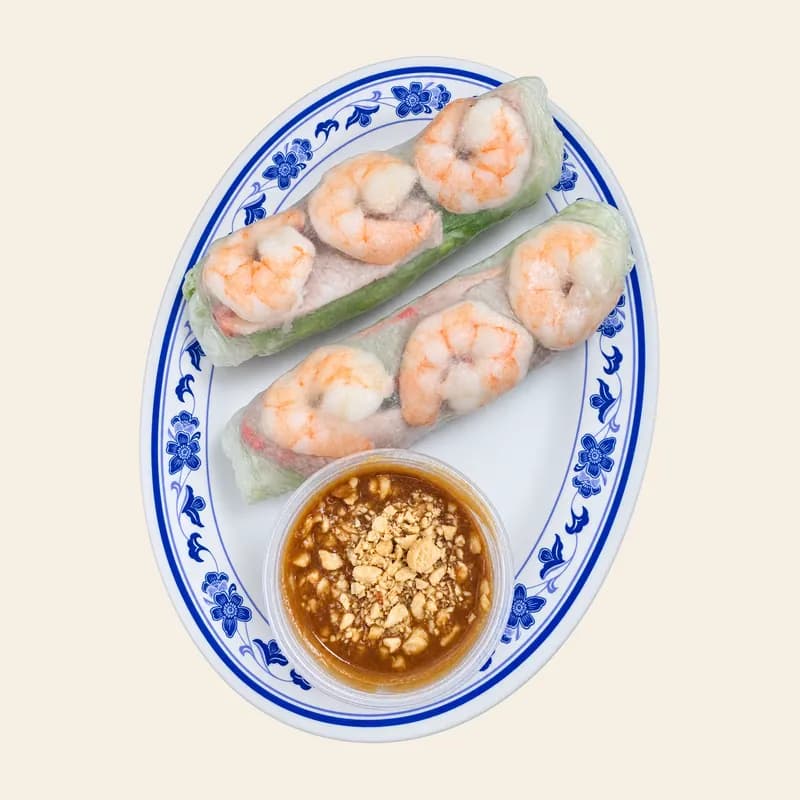 Fresh pork and shrimp spring rolls with peanut dipping sauce